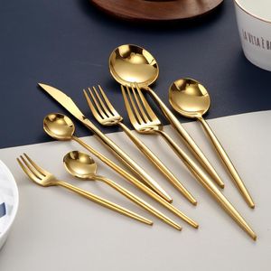 Dinnerware Sets Bright Gold Stainless Steel Western Tableware Knife Fork Spoon Set Western-Style Dessert Utensils Kitchen Bar Supplies