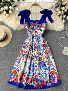 Casual Dresses Summer Vacation Beach Dress 2022 Runway Design Women's Spaghetti Strap Sexig backless Flower Print Slim Dresses Vestidos M67386 W0315