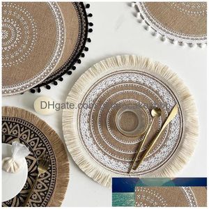 Mats Pads Round Insation Pad Bohemian Woven Cotton Placemat Non Slip Table Kitchen Accessories Decor Home For Drop Delivery Garden Dhtxt