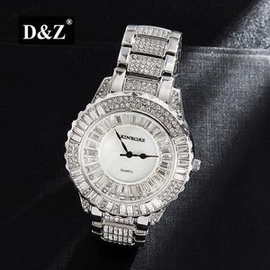 Armbandsur DZ Iced Out Bling Diamond Watch Quartz Fashion Square Couple Wrist Jewelry for Stainless Steel Band Business Wris