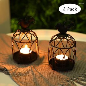 Candle Holders 2Pcs Bird Lantern Hollow Hanging Cage Holder Candlestick Tealight Classic Wedding Decor