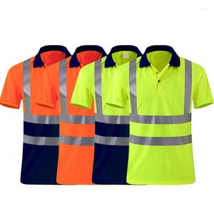 Erkek Tişörtleri Gece İşi Yansıtıcı Güvenlik Polo Gömlek hızlı kuru kısa kollu tişört koruyucu giysiler inşaat iş kıyafetleri