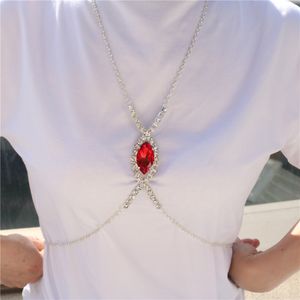 Festliche, vielseitige, überkreuzende Körperkette, sexy Rubinauge, superglänzende Volldiamant-Hals-Brustkette, Damenschmuck, Körperketten