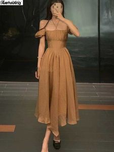 Casual Dresses Summer New Elegant Midi Dress For Women Solid One Piece A Line Femme Holiday Fashion Party Prom Clothing Vestidos W0315