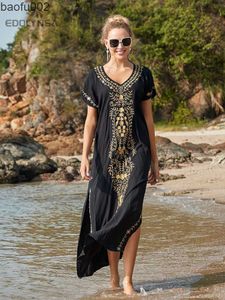 Casual Dresses Embroidery Beach Cover Up Saida de Praia Swimsuit Women Bikini Cover Up Tunics for Beach Pareo Sarong Beachwear #Q790 W0315