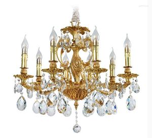 Żyrandole francuskie imperium miedź kryształowy żyrandol oświetlenie D63CM H58CM 8L klasyczne lampy wiszące brązowe lampy do domu