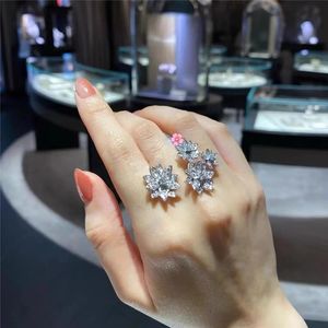 Romantic Flower Finger Ring AAAAA Zircon 925 Sterling silver Engagement Wedding Band Rings for Women Men Birthday Party Jewelry
