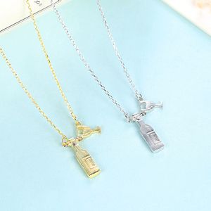 Designer Creative Wine Bottle Cup s925 Silver Pendant Necklace Plated 18k Gold Lock Bone Chain Necklace Fashion Personality Women Jewelry Gift