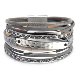 Charm Armbänder Amorcome Mode Leder Geflochtenes Seil Mehrschichtiges Wickelarmband mit Metallstange für Frauen Mädchen Magnetverschluss SchmuckCharm