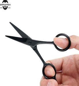 MOQ 100 PCS Anpassade logotyp Black Scissors för skägg mustasch whiskers getee och hårstrån rostfritt stål grooming tool8970132