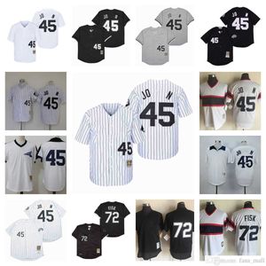 1938 Ritorno al passato Vintage Baseball 72 Maglia Carlton Fisk NCAA cucita 45 Michael Maglie Sport traspirante Bianco nero grigio Pullover