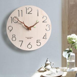 Wall Clocks Hollow Wooden Clock Modern Design Trunk Pointer Nordic For Child Room 3D Retro Watch Home Decor Leaf Glowing 12 Inch