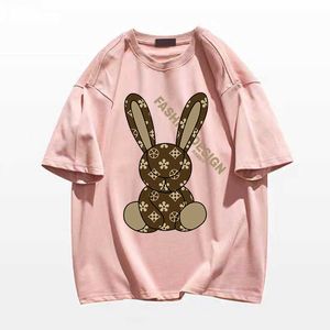 여자 티셔츠 2023 패션 여름 코튼 티셔츠를위한 럭셔리 브랜드 스트리트웨어 그래픽 프린트 만화 토끼 짧은 소매 유니쉬 맨 의류 y2303