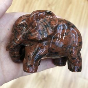 Decorative Figurines Elephant Statue Natural Crystal Red Jade Stones Healing Crystals Carved Animal Room Decor Gem Craft Trinket