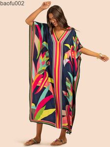 Casual Dresses Printed Kaftans for Women Beach Cover Up Seaside Maxi Bohemian Dresses Beachwear Pareo Bathing Suits Factory Supply Dropshipping W0315
