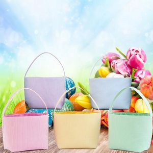 Wholesale Striped Easter Basket Festive Seersucker Plaid Candy Gift Bucket Kid Toy Storage Bag Portable Food Baskets RRA