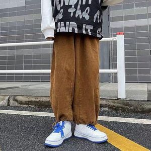 Herrbyxor män byxor corduroy casual droppe känsla bred ben rädisor 2023 japansk ungdoms fritidsinstitut svart khaki mode