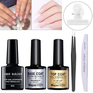 Nail Gel Extension Glue Set UV Art Fiberglass Base Coat Varnish Bottle Quick Building Fast Finger Top