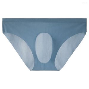 Underpants Briefs For Men Seamless Underwear Ice Silk Open Penis Pouch Panties Ultra-Thin Breathable Sexy Soft Cool Slip Hombre