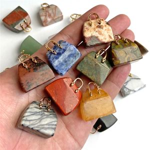 Natural Stone Statue Handbag Charms Mineral Crystal Agate Pendant Jaspers Healing Bag Home Decoration Ornament DIY Necklace Accessories