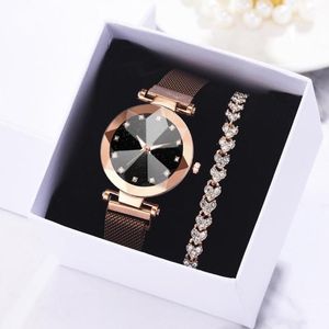 Pulseira de pulso Drop 2pcs Relógio Bracelet Set With Box Luxury Women Women Magnet Fashion Diamond Watch Relloj MujerWristwatches