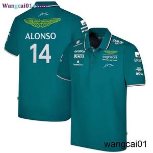 Wangcai01 Mens Polos 2023 Aston Martin 14 Sports Polo Shirt Green Breathab No Fade F1 Racing Team Driver Polo Shirt Fast Delivery 0315H23