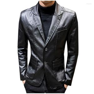 Mäns kostymer högkvalitativa pu läder blazers män casual mens kostym jacka smal motorcykel faux homme dräkt