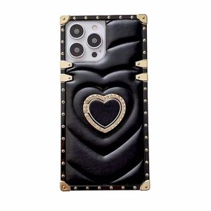 Custodie per telefoni di design a forma di cuore di lusso per IPhone 15 14 13 12 11 Pro Max 15Pro 14Plus Xr Galaxy S24 S23 S22 Nota 20 10 Custodia in pelle con strass Kickstand Cover