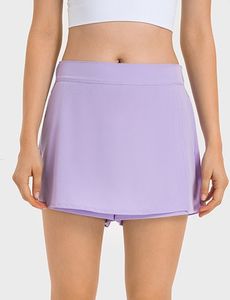LL Women Sport Yoga kjolar Running Shorts Solid Color Tennis Golf Anti Exposure Fiess Kort kjol LL675