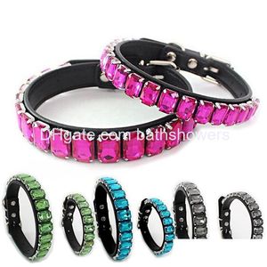 Dog Collars Leashes Crystal Jewelry Bling Gemstone Leather Collar For Small Medium Dogs Teacup Puppy Chihuahua Yorkie French Bldog Dhgsq