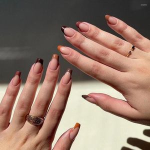 False Nails 24PCSウェアラブルショートバレリーナデタッチ可能なフレンチフェイクニアルフルカバーネイルチップDIYマニキュアツールのプレスプレス