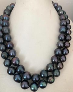 Łańcuchy Wspaniały 12-13 mm Tahitian Barokowy czarny zielony naszyjnik perłowy 38-calowy 925s