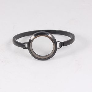 Bangle svart rostfritt stål flytande låset armband rund skruv vanlig vardagsarmband 6st1