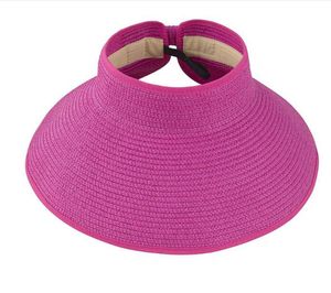 Visores de sol Hat Hat Womens Beach Chapéus de palha larga Brim Summer Sun Hat Roll Up Visorponytail Cap para viajar