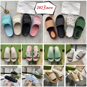2023 Womens Platform Sandals Slippers Slide Fashion Designer Luxury Flat High Heels Flip Flops Shoes Embroidered Platform Rubber Sandal Casual Shoe Size 35-45