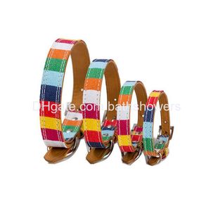 Hundhalsar Leases Fashion Rainbow Stripes Justerbar Hållbar färgfast lämplig för små hundar storlek extra s 8 till 12 lång droppe de dhsba