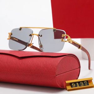 Lyxdesigner solglasögon Rimless Carti Glasse Caddis Eyewear Lunette Fashion Wood Eyewear Big Square Gold Frame UV400 Beach Show Square Solglas med fodral