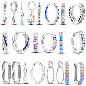 Hoop Ohrringe 2023 925 Sterling Silber Mode Für Frauen Feder Funkelnden Pflastern CZ Einfache Ohrring Mädchen Weibliche Geschenk