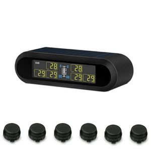 6 Tekerlekli Kamyon Otobüs Güneş Kablosuz Lastik Basınç İzleme Araç Sistemi 6 Harici Sensörler LCD TPMS römorklar için TPMS RVS Kampçıları