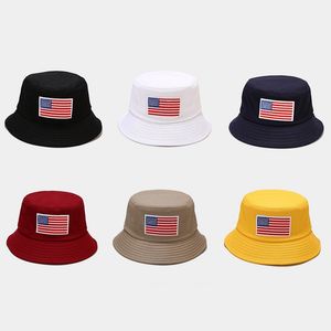 Mens Womens American Flag Fisherman Hat Embroidered Outdoor Travel Bucklet Hat Sun Protection Wide Brim Cap Unisex