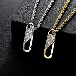 Choker Gsold Rock Golden Zircon dragkedja Buckle Lock Pendant for Women Men Hip Hop Twist Chain Clavicle Necklace Unisex Party Club 90s