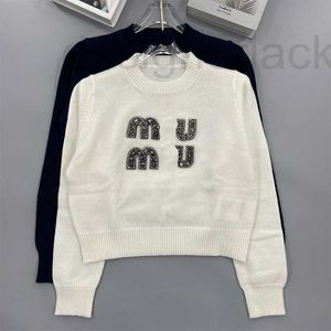 Kadın Örgü Tees Designer Örgü Mektuplar Elmas Boncuklar Yuvarlak Boyun Kaşmir Sweater Tatlı Yaş Düşünen Kadınlar Giysiler Sonbahar Kış Ougb