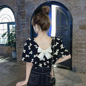 Magliette da donna Usura su due lati Big Bowknot Donna Sweet Girls Cute Stampato Blusas Mujer Summer Short Sleeve Plus Size Top neri coreani