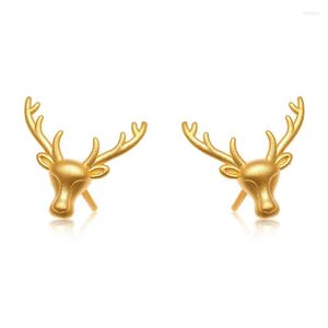 Brincos de garanhão 24k Gold amarelo 999 Deer 3D Animal