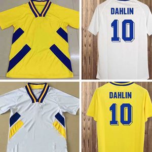 1994 Suécia Larsson Retro Futebol Jerseys National Team Dahlin Brolin Ingesson Home Amarelo Away Branco Adulto Camisas de Futebol Uniformes Clássico Vintage De Foot