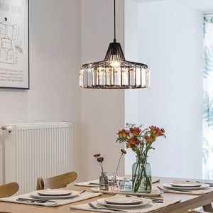 Lâmpadas pendentes lustres modernos lâmpada led preta teto nórdico redondo de ferro para cozinha sala de jantar decoração de casa utensílios de cristal luminária
