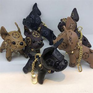 22SS 3Style Creative French Bulldog Cartoon Keychains Old Flower Lovers Letters Car Key Chain Handmade Pu Leather Keyring Men Wome262y