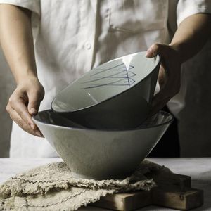 ボウルセラミックハットボウルブルーとホワイトの家庭料理ラーメンスープ手作り中国の食器調理器具