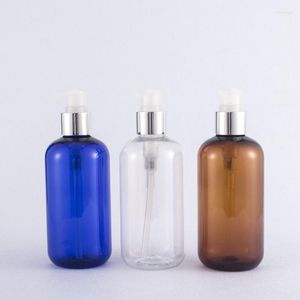 収納ボトル250ml 24 PCS/ロットブルー/クリア/ブラウンローションプラスチックペットボトル空の高級シャンプーコンテナ化粧品パッケージ