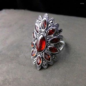Rings de cluster feminino de luxo rubi geométrico anel de dedão vintage prata esterlina prata ajustável noivado de casamento para mulheres